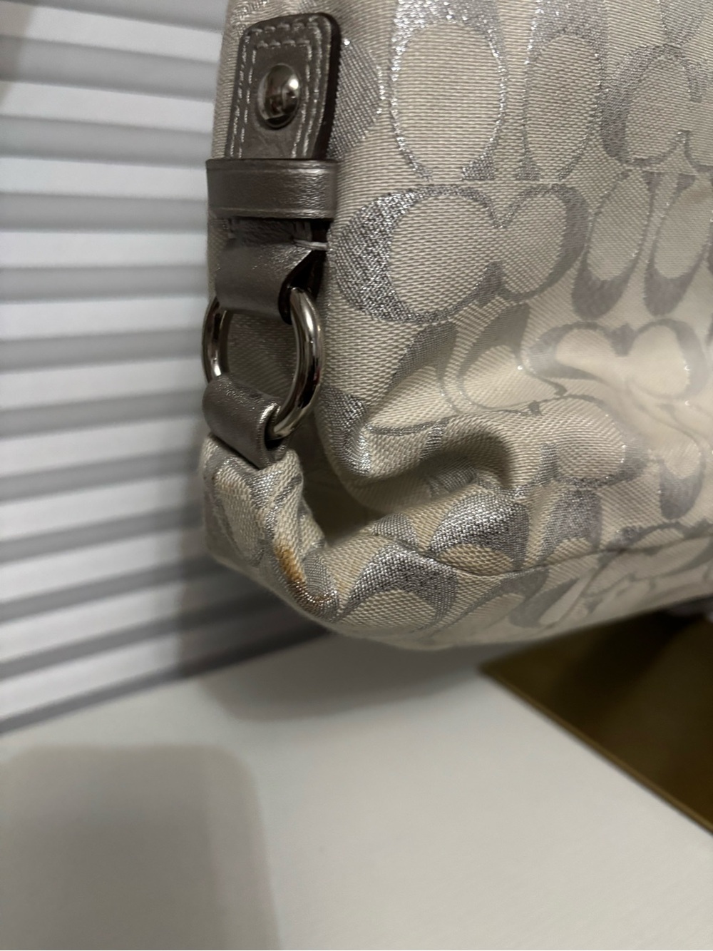 Coach Metallic Silver & Ivory Patterned Tote - Picture 4 of 8